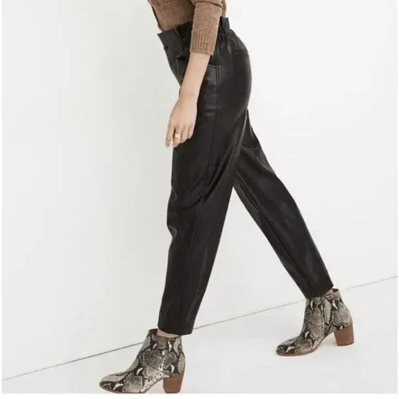 Madewell Vegan Faux Leather Paperbag High Waisted Elastic Zip Pants Black Size 2 - Picture 2 of 13